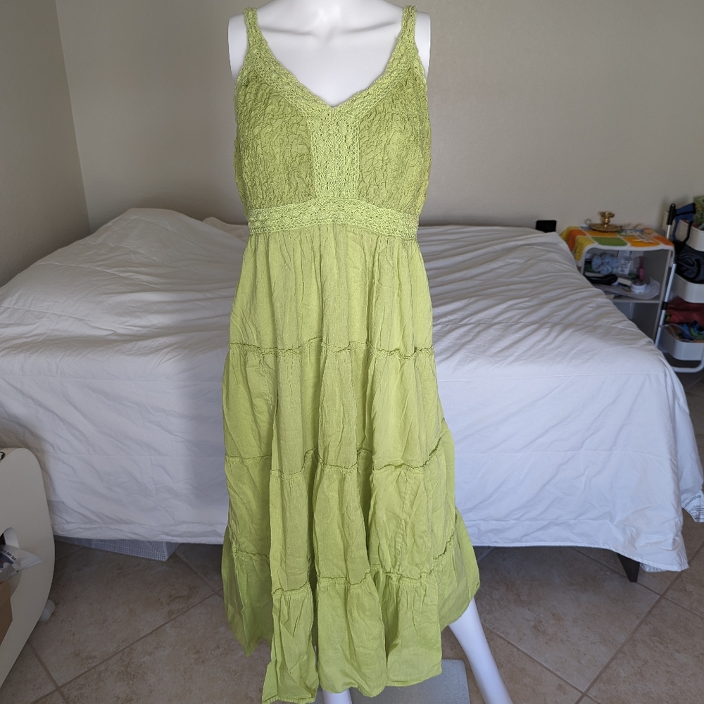 Green 100% cotton maxi tiered dress